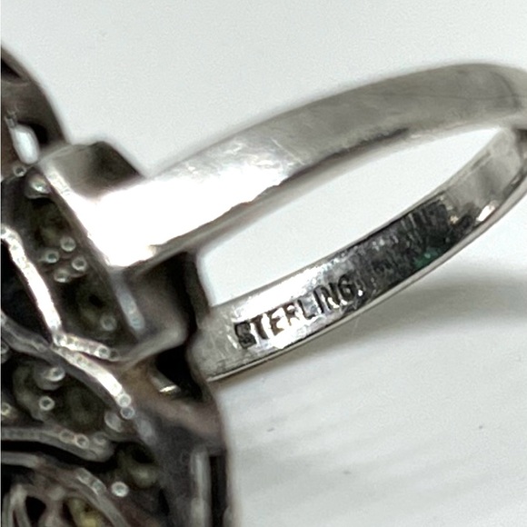 Art Deco Chrysoprase Marcasite Ring - Picture 4 of 5